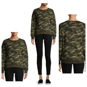 No Boundaries Juniors Camo Printed Green Scoop Neck Pullover Sweatshirt SZ XL